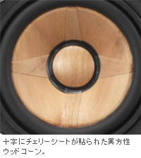 十字にチェリーシートが貼られた異方性ウッドコーン。